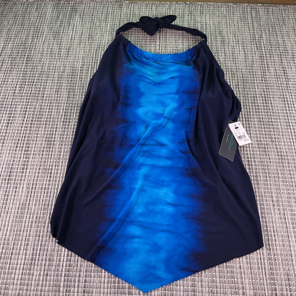 Aqua Green Womens Halter Tankini Swim Top Blue Black Tie Dye 677006 Large 12-14